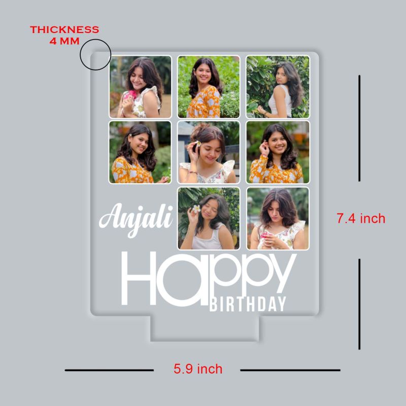 Personalized 3D Acrylic Photo Lamp with LED Base Customized Birthday Gift for Girls & Women, Features 8 Photo Collage with Name, Night Light for Bedroom Decoration Warm White Light